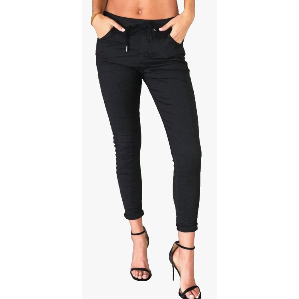 New Venti6 Black Drawstring Soft Stretch Joggers Pants - Made in Italy - Picture 2 of 9